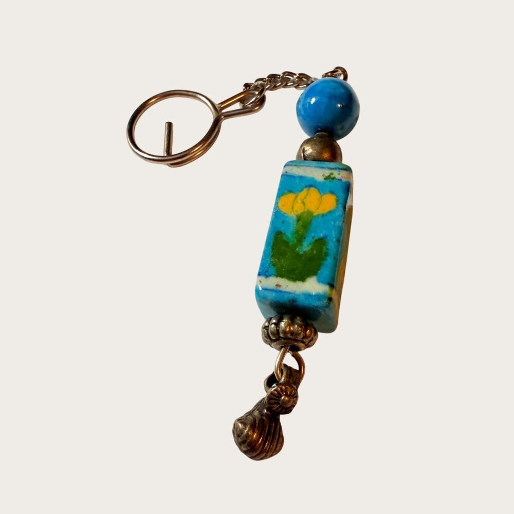 Floral Bead Charm Keychain Keyring Blue Yellow